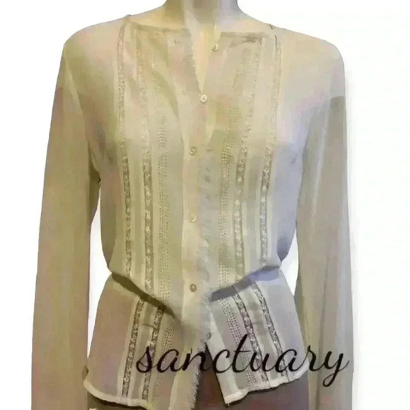 SANCTUARY Ivory Lace Blouse Semi Sheer Fringe Detail women’s size XS - Picture 11 of 11